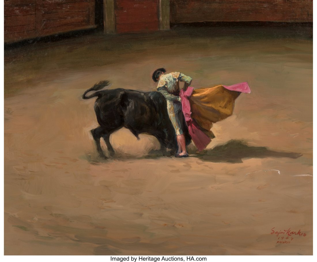 Lajos Markos (Hungarian/American, 1917-1993) Mat: Lajos Markos (Hungarian/American, 1917-1993) Matador, 1964 Oil on Masonite 16 x 20 inches (40.6 x 50.8 cm) Signed, dated, and inscribed lo
