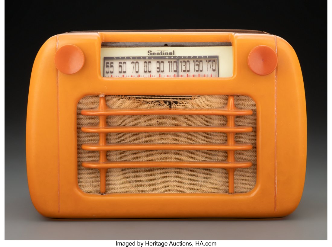 Sentinel Radio Corporation (American, est. 1931): Sentinel Radio Corporation (American, est. 1931) Model 284 'Wavy Grill' Radio, 1945 Butterscotch catalin 7-3/8 x 11 x 6-5/8 inches (18.6 x 27.9 