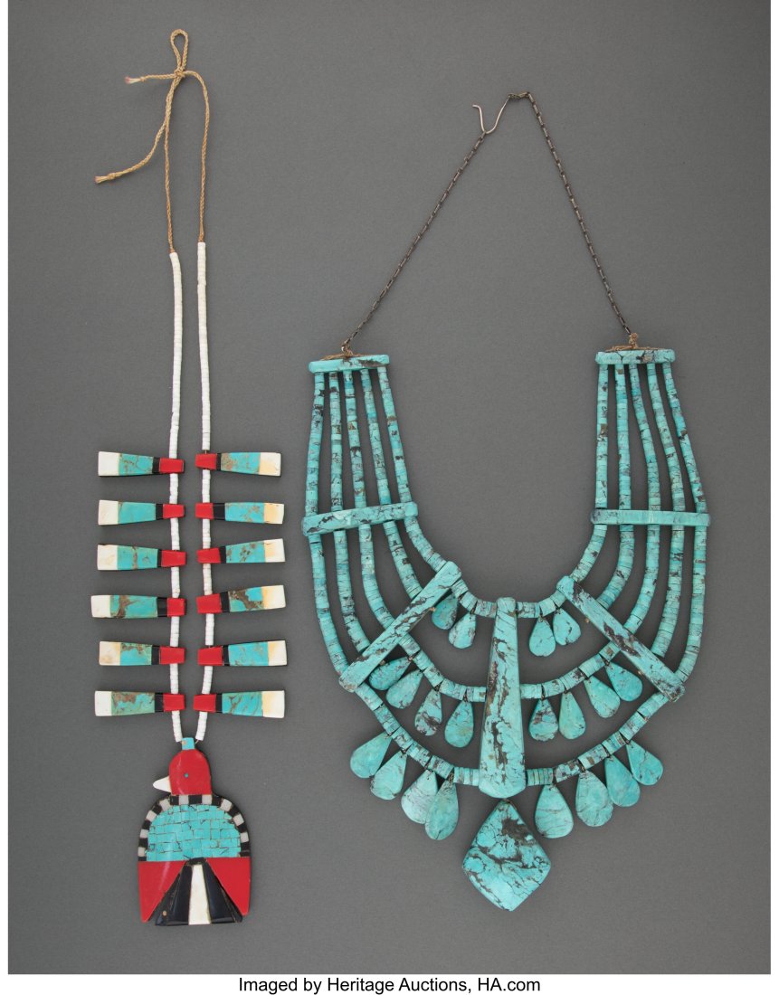 Two Pueblo Necklaces  c. 2000  turquoise, shell, (1 of 2)