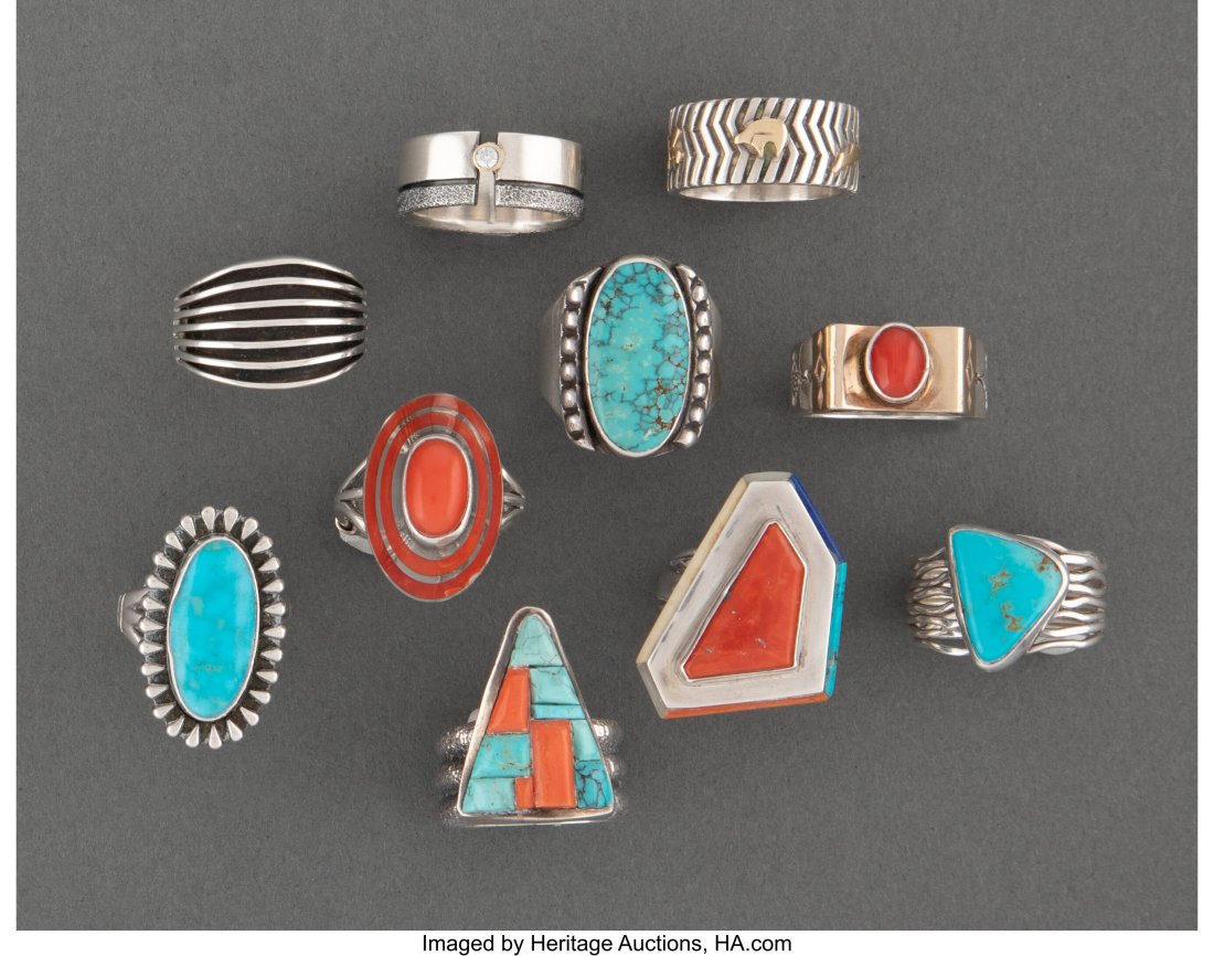 Ten Navajo / Zuni Rings  c. 1970 - 2000  one sig (1 of 2)