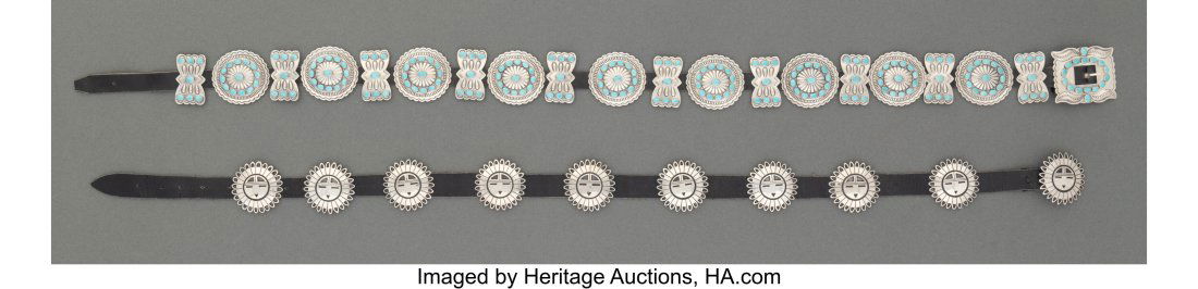 Two Southwest Concho Belts  c. 1980  silver, tur (1 of 1)