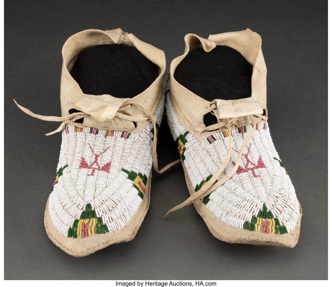 A Pair of Cheyenne Beaded Hide Moccasins  c. 191 (1 of 2)