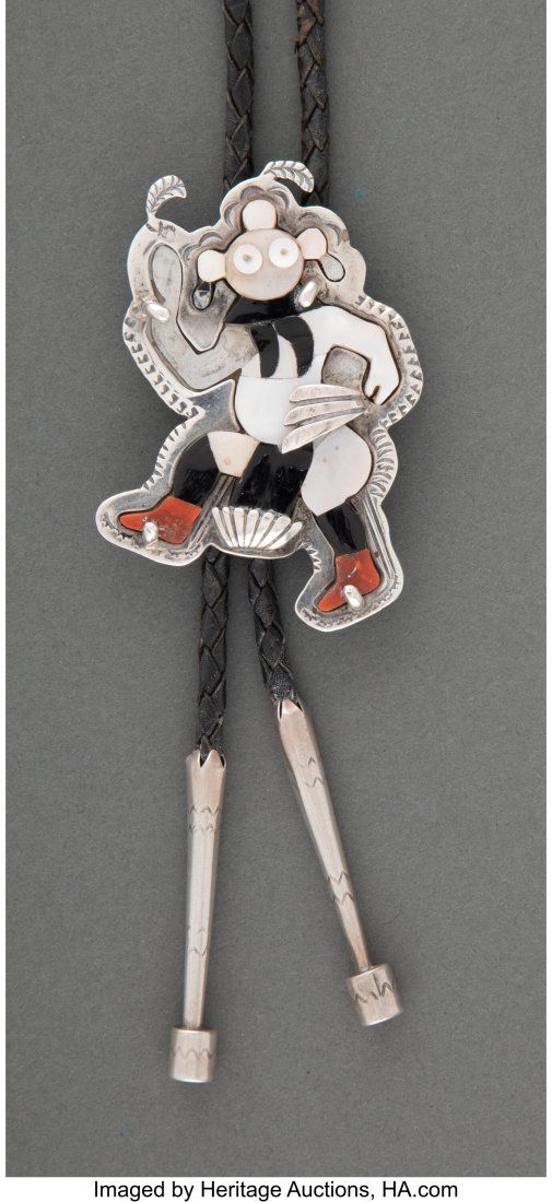 A Zuni Bolo Tie  c. 1990  silver, mother of pear (1 of 2)