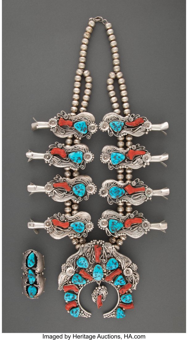 A Large Navajo Squash Blossom Necklace and Ring (1 of 3)