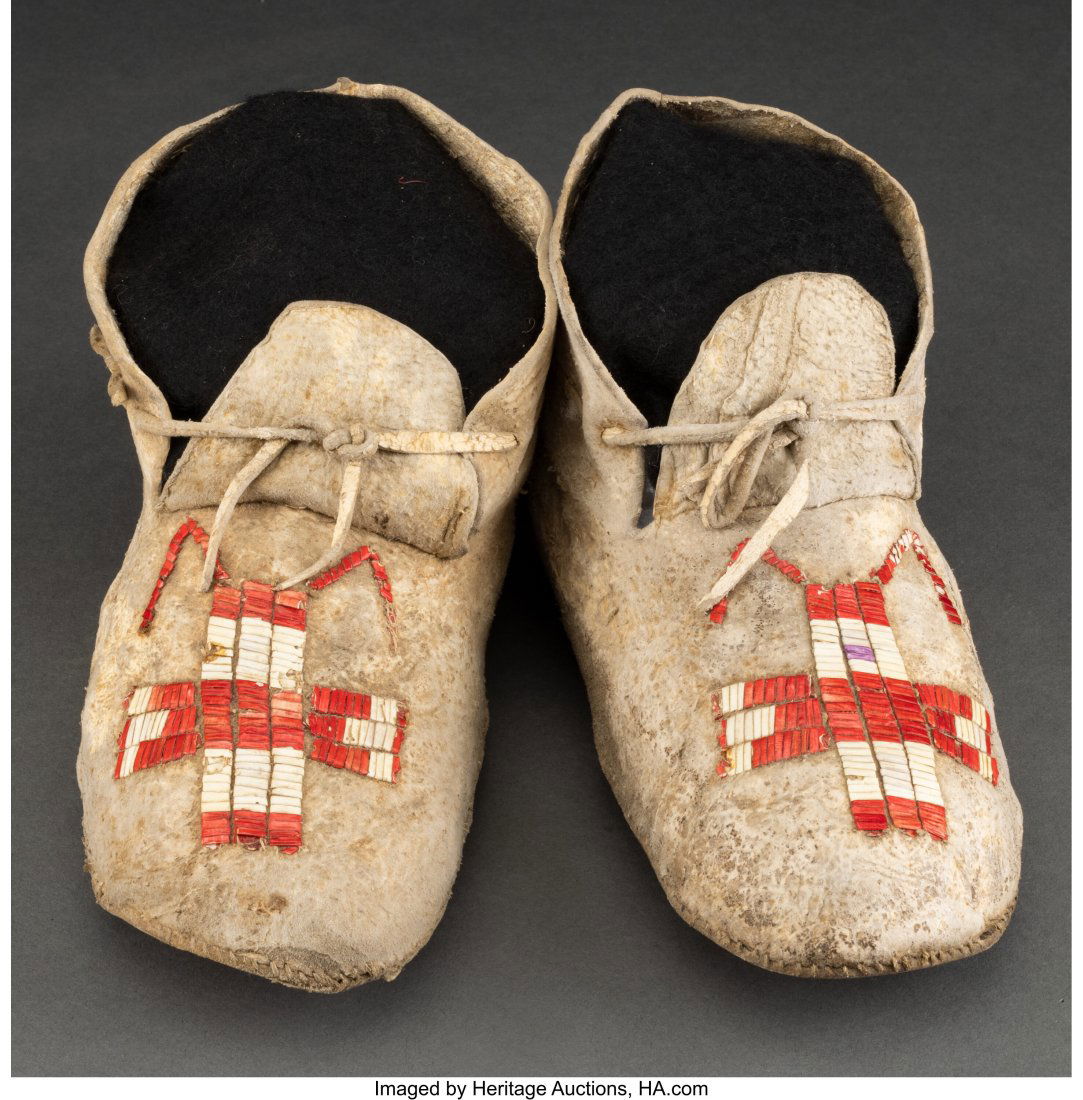 A Pair of Sioux Quilled Hide Moccasins  c. 1890 (1 of 2)