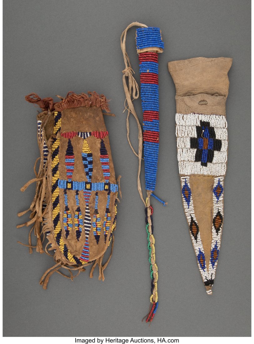 Three Plains Beaded Hide Items  c. 1890  includi (1 of 2)