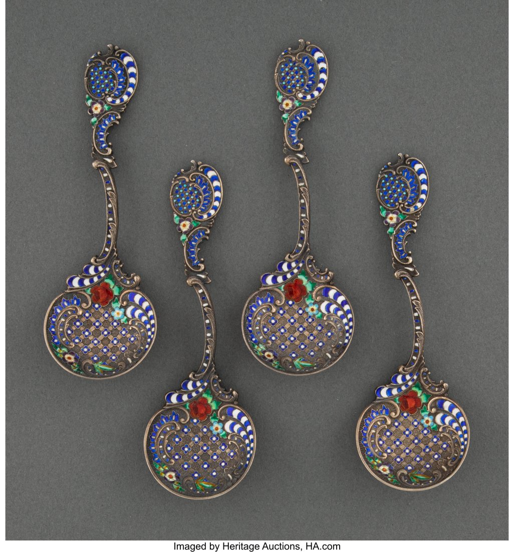 A Set of Four David Andersen Enameled Silver Dem (1 of 4)