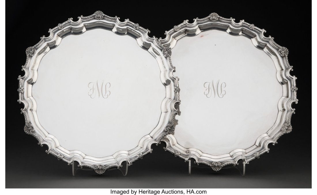 A Pair of Garrard & Co., Ltd Silver Salvers, She (1 of 5)