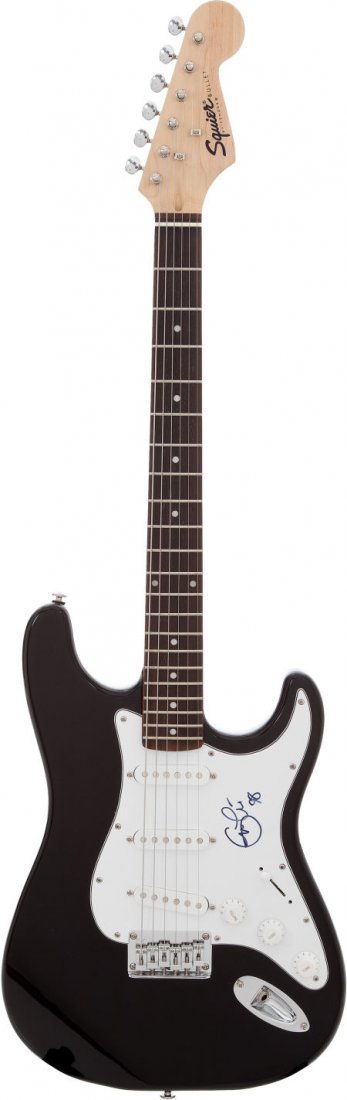 Eric Clapton Signed Guitar.: Eric Clapton Signed Guitar. A black finish Stratocaster-style Squier Bullet by Fender, Se