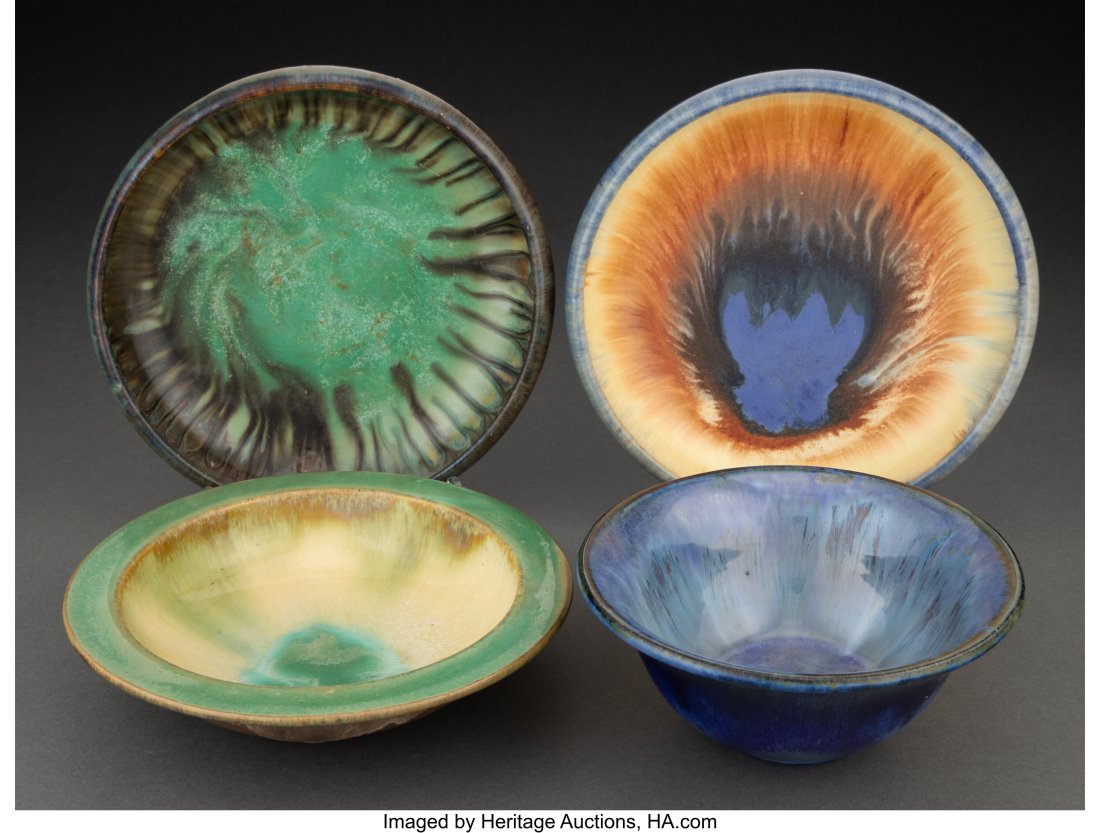 Four Fulper Pottery Glazed Ceramic Bowls, circa : Four Fulper Pottery Glazed Ceramic Bowls, circa 1910 Marks: FULPER 2-3/4 x 6-1/2 x 6-1/2 inches (7.0 x 16.5 x 16.5 cm) (tallest) HID031