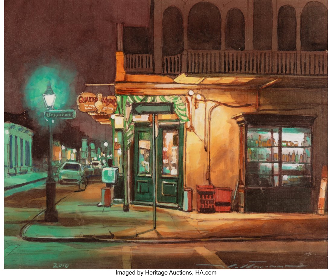 Alan Flattmann (American, b. 1946) Quarter Maste: Alan Flattmann (American, b. 1946) Quarter Master Night Watercolor on paper 10-5/8 x 12-7/8 inches (27.0 x 32.7 cm) (sight) Signed and 
