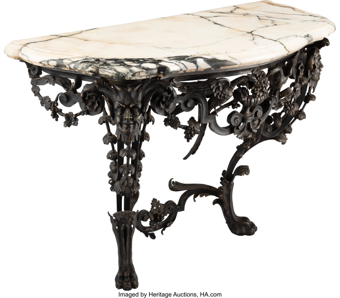 A Victorian-Style Patinated Brass Console Table : A Victorian-Style Patinated Brass Console Table with Marble Top, 20th century 31-1/2 x 47-1/2 x 20 inches (80.0 x 120.7 x 50.8 cm) Property from the Estate