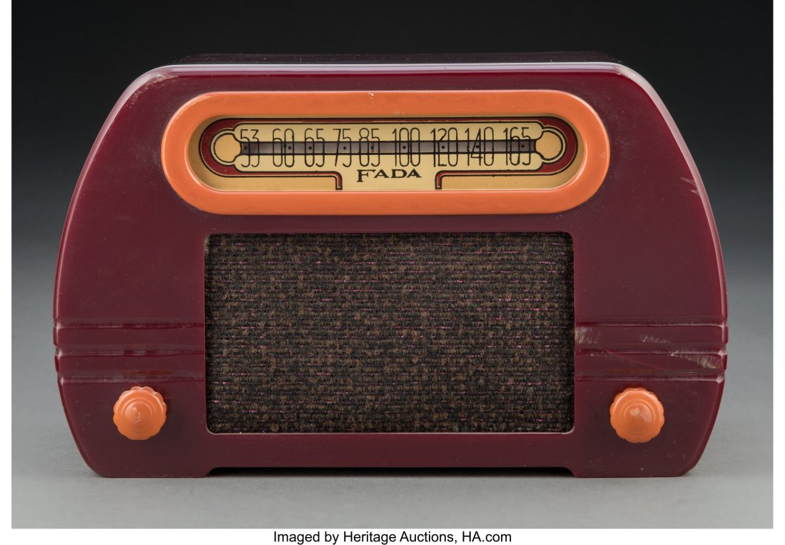 Fada Radio and Electric Company (American, est. : Fada Radio and Electric Company (American, est. 1918) Model 652 'Temple' Radio, 1945 Maroon and yellow catalin 6-5/8 x 10-7/8 x 5-7/8 inches (16.8 