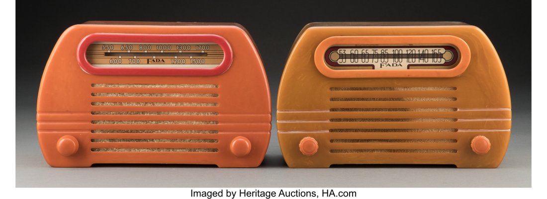 Fada Radio and Electric Company (American, est. : Fada Radio and Electric Company (American, est. 1918) Two Model 652 'Temple ' Radios, 1945 Catalin 6-5/8 x 11 x 6-1/4 inches (16.8 x 27.9 x 15&p
