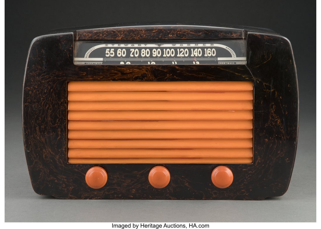 Stewart Warner Corp. (American, est. 1905) Model: Stewart Warner Corp. (American, est. 1905) Model 62T36 Radio, 1945 Dark green and butterscotch catalin 8 x 13-1/8 x 7 inches (20.3 x 33.3 x 1