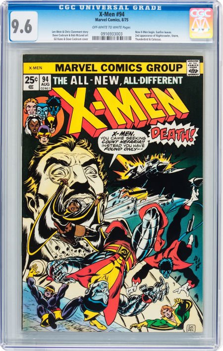 X-Men #94 (Marvel, 1975) CGC NM+ 9.6 Off-white t: X-Men #94 (Marvel, 1975) CGC NM+ 9.6 Off-white to white pages. Gil Kane and Dave Cockrum