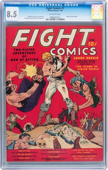 Fight Comics #1 (Fiction House, 1940) CGC VF+ 8.: Fight Comics #1 (Fiction House, 1940) CGC VF+ 8.5 Off-white pages. If you only know the l
