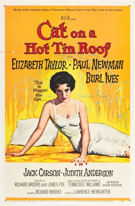 Cat on a Hot Tin Roof (MGM, 1958). One Sheet (27: Cat on a Hot Tin Roof (MGM, 1958). One Sheet (27" X 41"). Although both Lana Turner a
