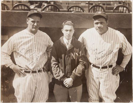 1927 Babe Ruth & Lou Gehrig Signed Oversized Pho: 1927 Babe Ruth & Lou Gehrig Signed Oversized Photograph. This simply phenomenal signed ph