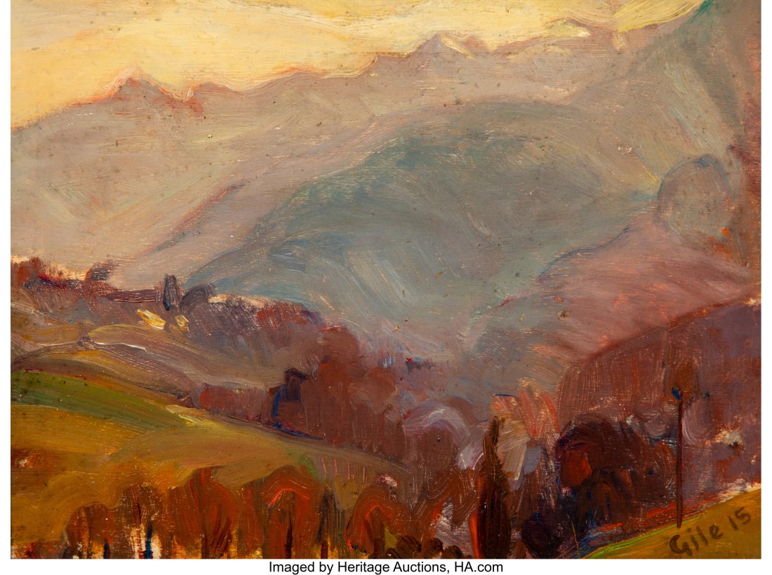 Selden Connor Gile (American, 1877-1947) Rolling: Selden Connor Gile (American, 1877-1947) Rolling Fields, 1915 Oil on panel 7-1/4 x 9-3/4 inches (18.4 x 24.8 cm) Signed and dated lower right&colo