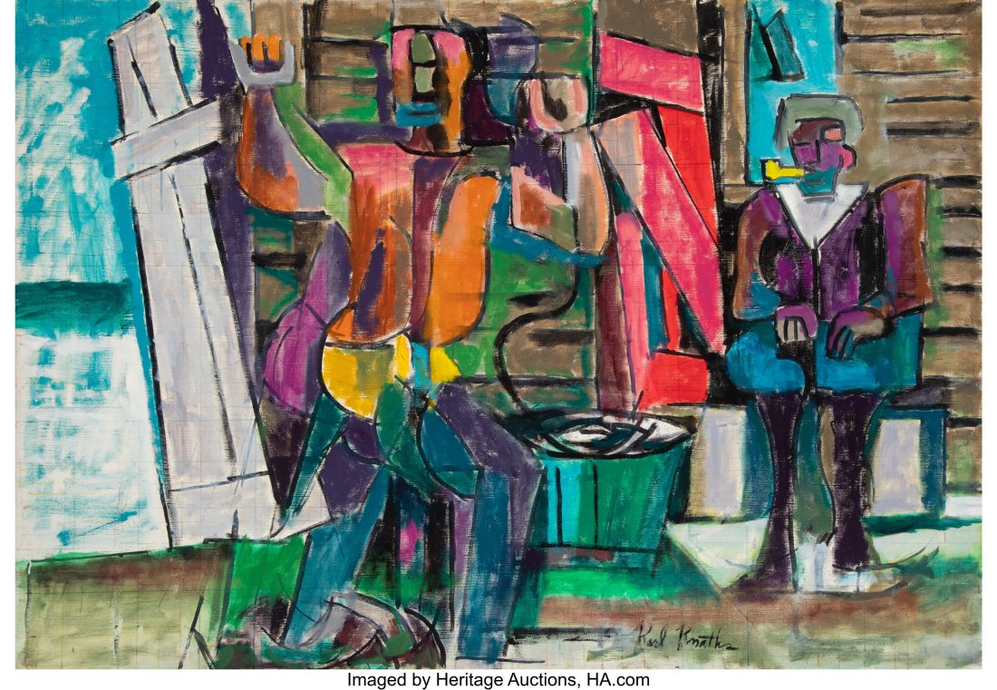 Karl Knaths (American, 1891-1971) Fixing the Gea: Karl Knaths (American, 1891-1971) Fixing the Gear, 1970 Oil on canvas 42 x 60 inches (106.7 x 152.4 cm) Signed lower right: Karl Knaths Signed&comma
