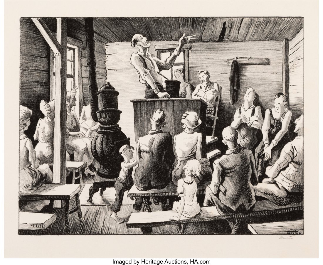 Thomas Hart Benton (American, 1889-1975) The Mee: Thomas Hart Benton (American, 1889-1975) The Meeting, 1941 Lithograph on paper 8-3/4 x 11-1/2 inches (22.2 x 29.2 cm) (image) Edition of