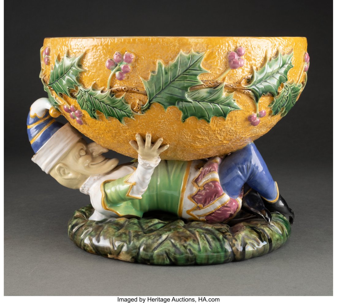 A George Jones Majolica Punch Bowl, circa 1875 M: A George Jones Majolica Punch Bowl, circa 1875 Marks: GJ, (registration mark), 3468 II 8-1/4 x 11-1/4 inches (21.0 x 28.6 cm) LITERATU