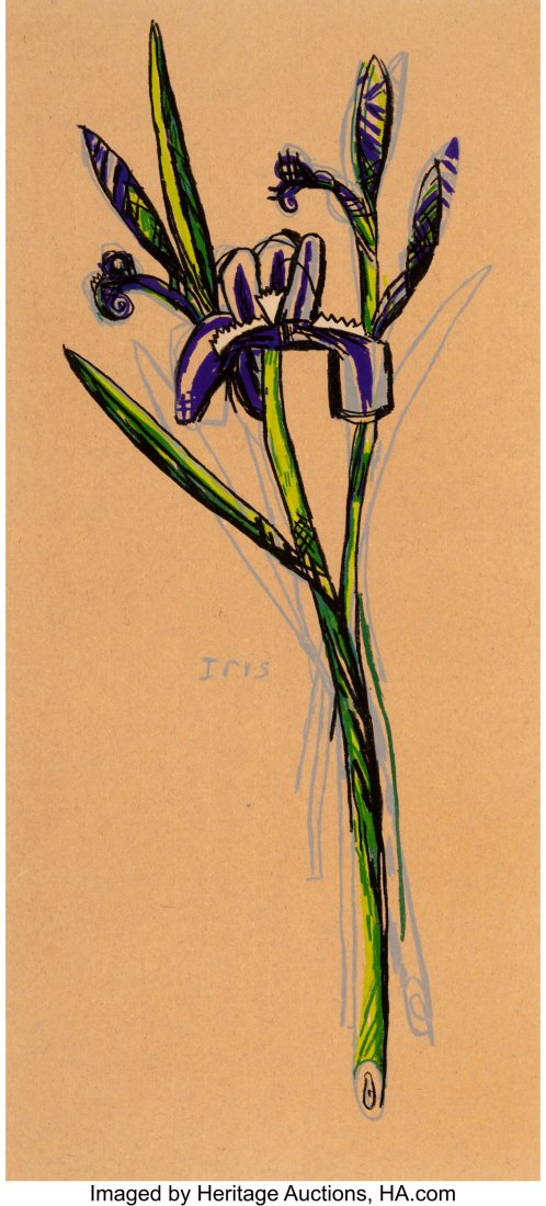 David Bates (American, b. 1952) Iris, 1998 Litho: David Bates (American, b. 1952) Iris, 1998 Lithograph in colors on paper 24 x 11 inches (61.0 x 27.9 cm) (image) Ed. 30/75 Sig