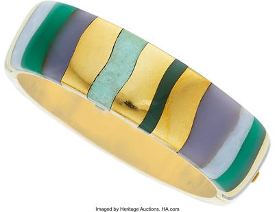 55148: Angela Cummings for Tiffany & Co. Multi-Stone, : Angela Cummings for Tiffany & Co. Multi-Stone, Gold Bracelet Stones: Carved turquoise, chrysoprase, blue lace agate, chalcedony Metal: 18k gold Marked&co