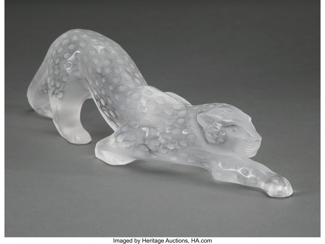 Lalique Clear and Frosted Glass Zeila Panther Ac: Lalique Clear and Frosted Glass Zeila Panther Accompanied by Original Fitted Box, post-1945 Marks: Lalique France, R0M3 4-1/2 x 14-1/2 inches (11.4 x 36.8 