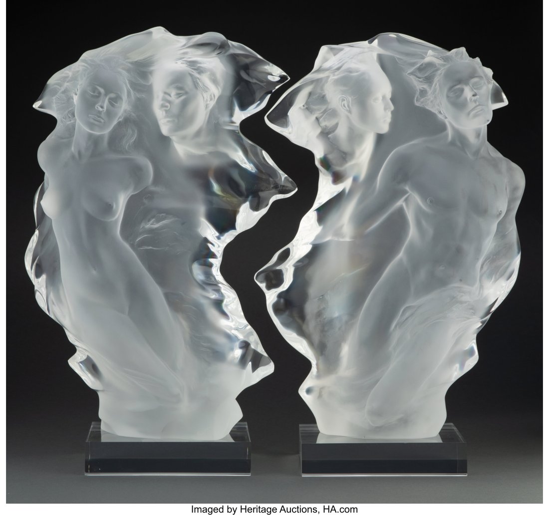 Frederick Hart (American, 1943-1999) Duet: A Spi: Frederick Hart (American, 1943-1999) Duet: A Spiritual Song of Love, 1996 Clear acrylic resin 24 x 16-1/2 x 6-7/8 inches (61.0 x 41.9 x 17.5 cm) (each) Foundry Proof Signed: Hart Inscribed: © 2001 F.
