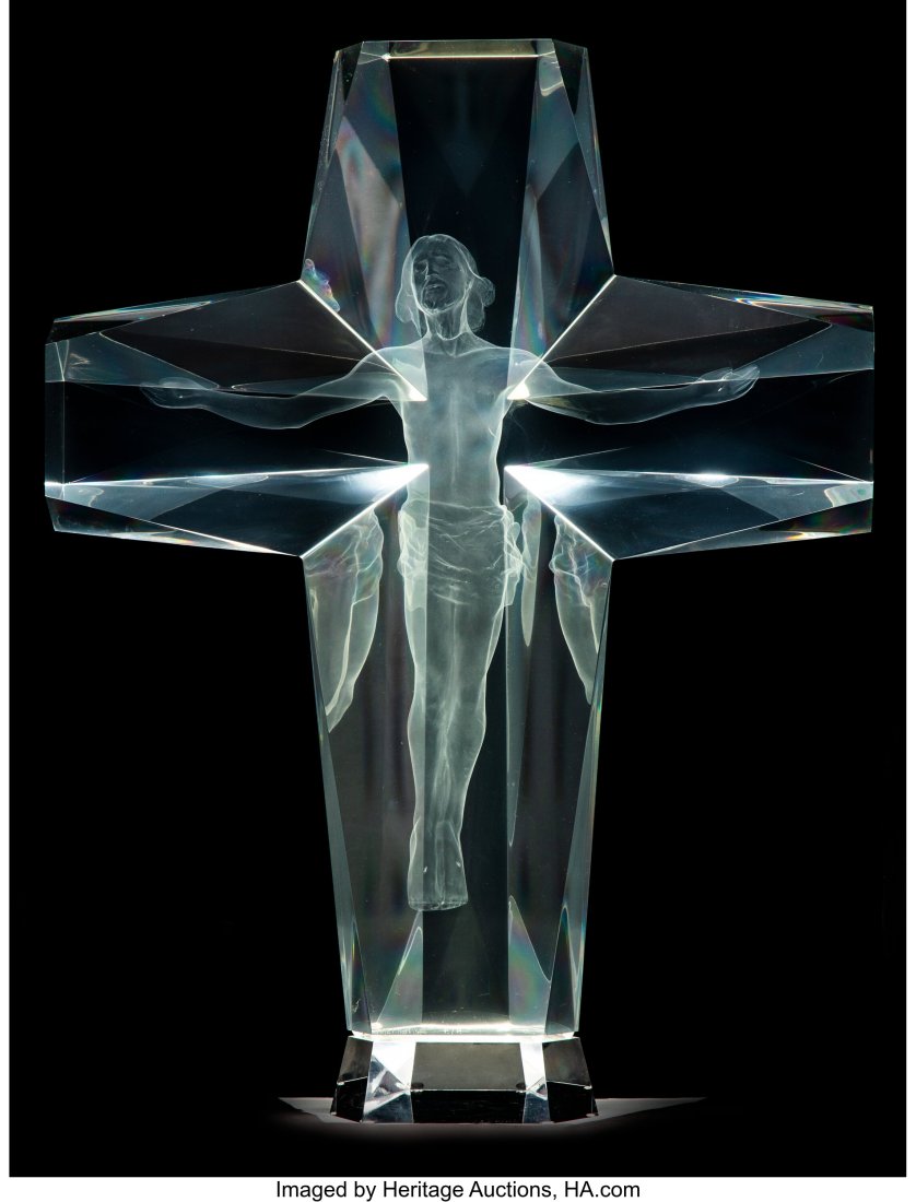 Frederick Hart (American, 1943-1999) The Cross o: Frederick Hart (American, 1943-1999) The Cross of the Millennium, 1992 Clear acrylic resin 28 inches (71.1 cm) high on a 2 inches (5.1 cm) high