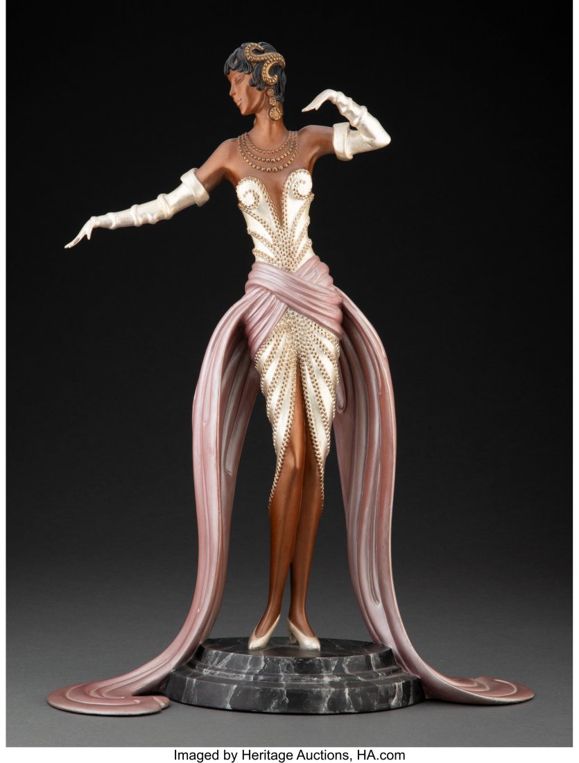 Erté (Romain de Tirtoff) (Russian/French, 1892-: Erté (Romain de Tirtoff) (Russian/French, 1892-1990) Belle du Bal, 1990 Cold painted and partial gilt bronze 17-3/4 x 13-3/4 x 6-1/4 inches &lpar