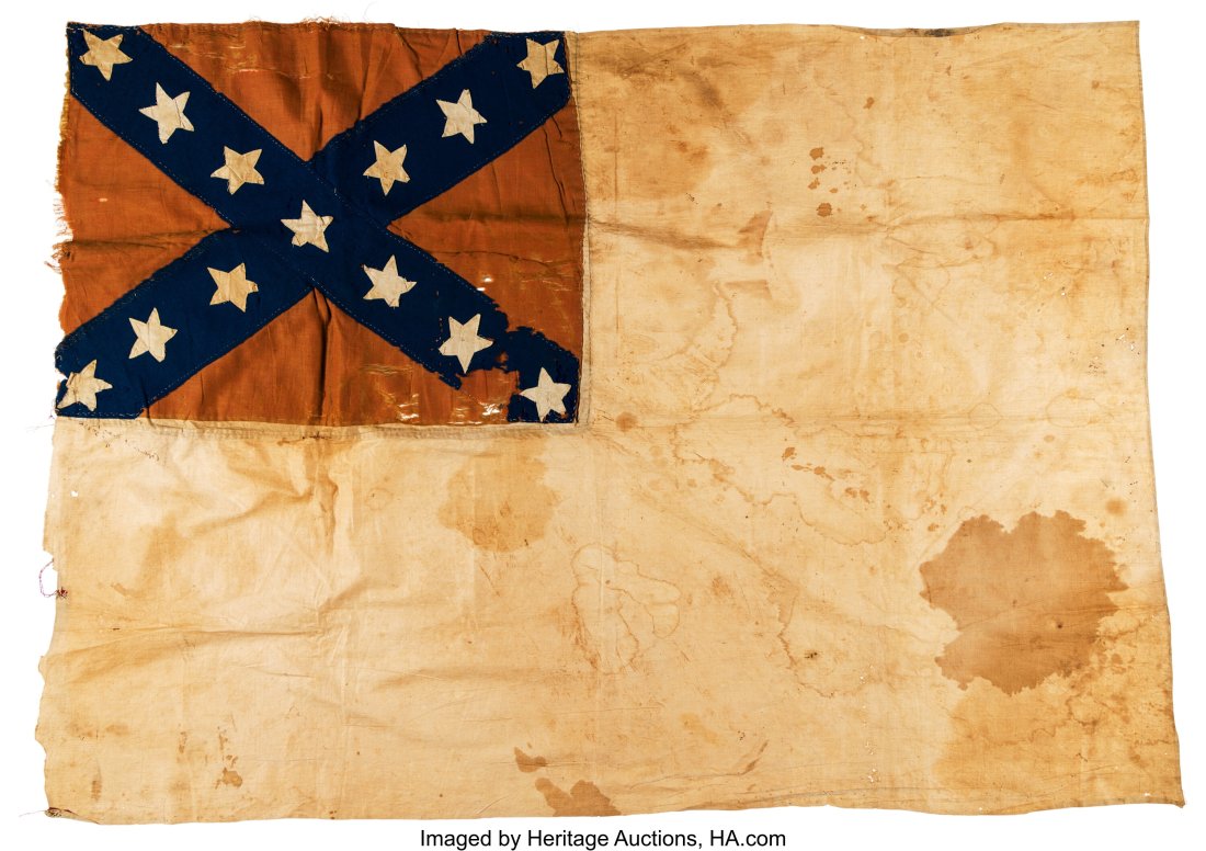 Civil War: Confederate Flag Captured at the Fall: Civil War: Confederate Flag Captured at the Fall of Petersburg. 47" x 34" Second National flag. It has finished edges at top & bottom and is hemmed on the fly. It is ent