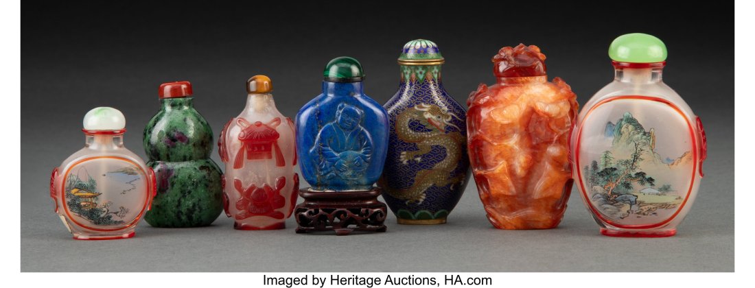 A Group of Seven Chinese Snuff Bottles Marks: (f (1 of 3)