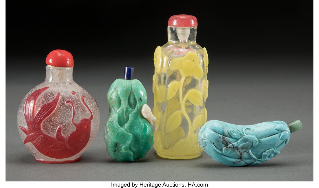 A Group of Four Chinese Carved Hardstone and Gla (1 of 2)