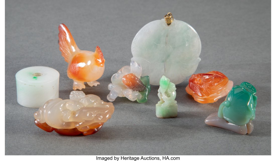 A Group of Eight Chinese Carved Hardstone Articl (1 of 3)