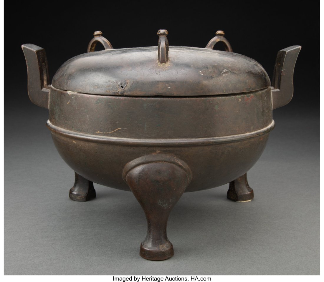 A Chinese Bronze Covered Tripod Censer Marks: th (1 of 2)