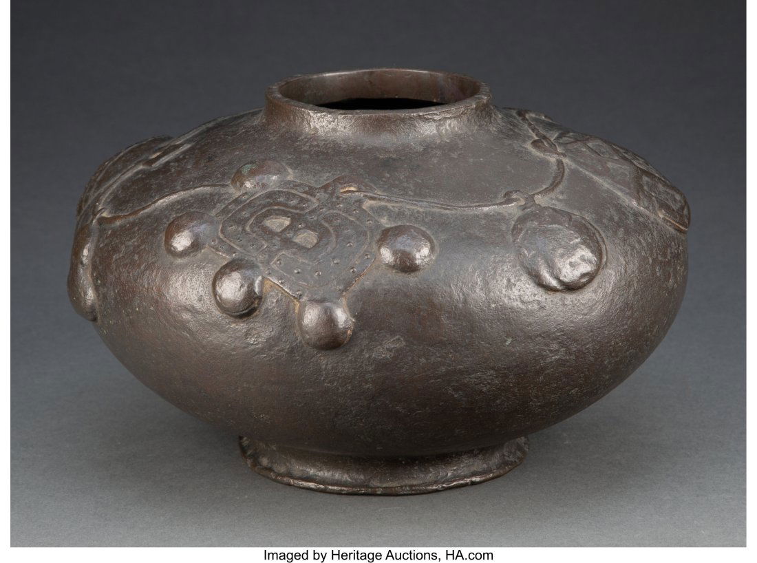 A Japanese Bronze Vase with Bell Motif Marks: Ka (1 of 3)