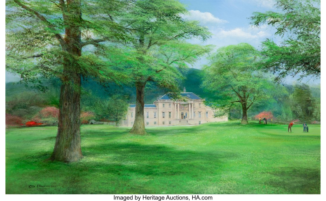 Peter Ellenshaw (American/British, 1913-2007) Lo: Peter Ellenshaw (American/British, 1913-2007) Loch Lomond Clubhouse, 2001 Acrylic on canvas 30 x 48 inches (76.2 x 121.9 cm) Signed lower left: 