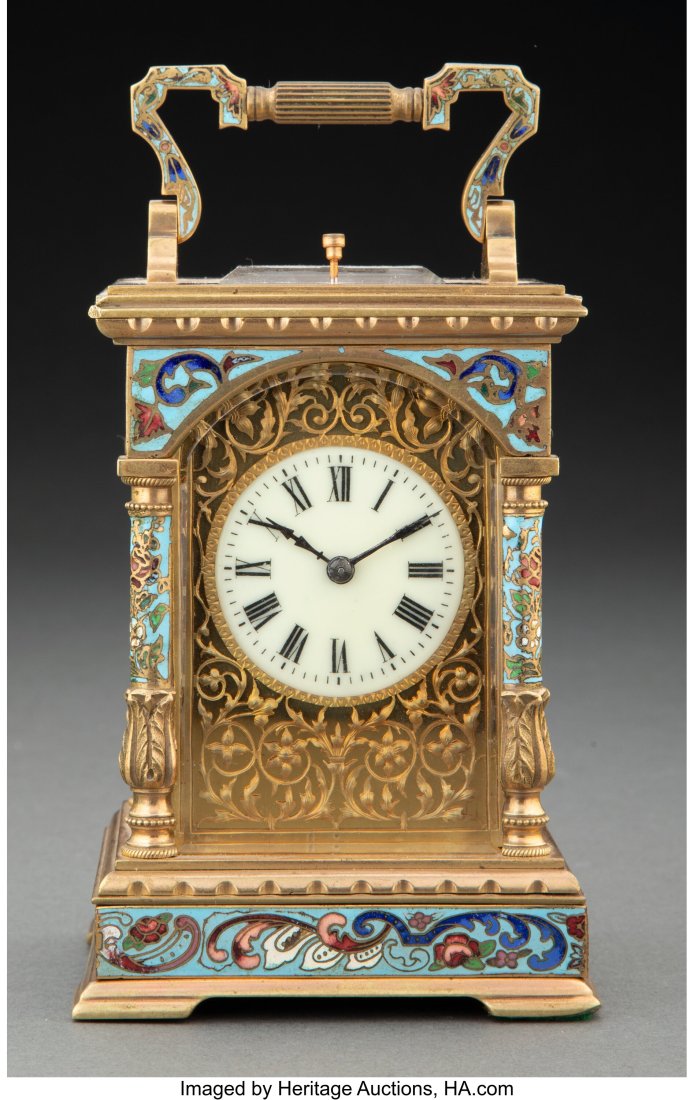 A French Champlevé Enamel Brass Carriage Clock, (1 of 4)