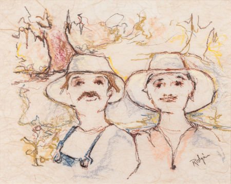 GEORGE RODRIGUE (American, b. 1944) Pair of Port: GEORGE RODRIGUE (American, b. 1944) Pair of Portraits Pastel on rice paper
