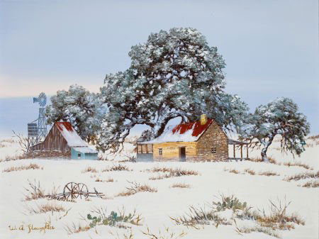 WILLIAM A. SLAUGHTER (American, 1923-2003) Cabin: WILLIAM A. SLAUGHTER (American, 1923-2003)Cabin in the SnowOil on canvas