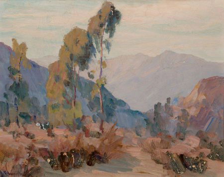 WILLIAM POSEY SILVA (American, 1859-1948) Canyon: WILLIAM POSEY SILVA (American, 1859-1948)Canyon with CactiOil on canvas boa