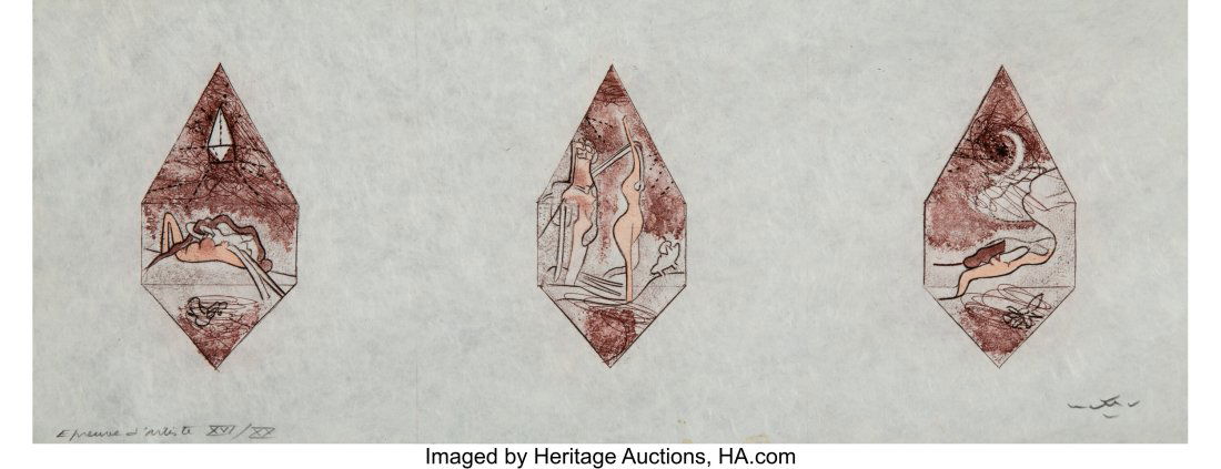 Roberto Matta (Chilean, 1911-2002) Triptych, fro: Roberto Matta (Chilean, 1911-2002) Triptych, from La fin et la manière, 1965 Etching in colors on Japon paper 6-1/2 x 16-1/2 inches (16.5 x 41&pe