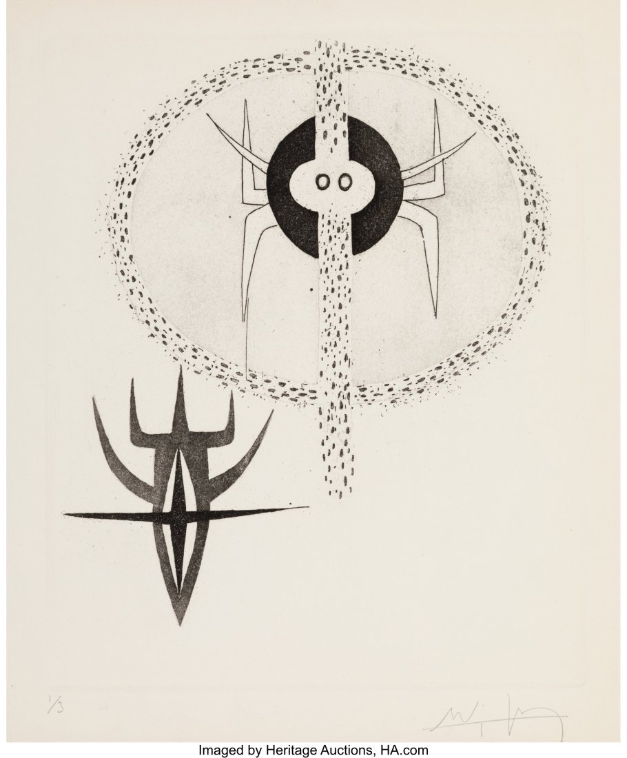 Wifredo Lam (Cuban, 1902-1982) Feuille éparses: Wifredo Lam (Cuban, 1902-1982) Feuille éparses (partial proof), 1956 Aquatint on wove paper 9-1/2 x 7-7/8 inches (24.1 x 20.0 cm)