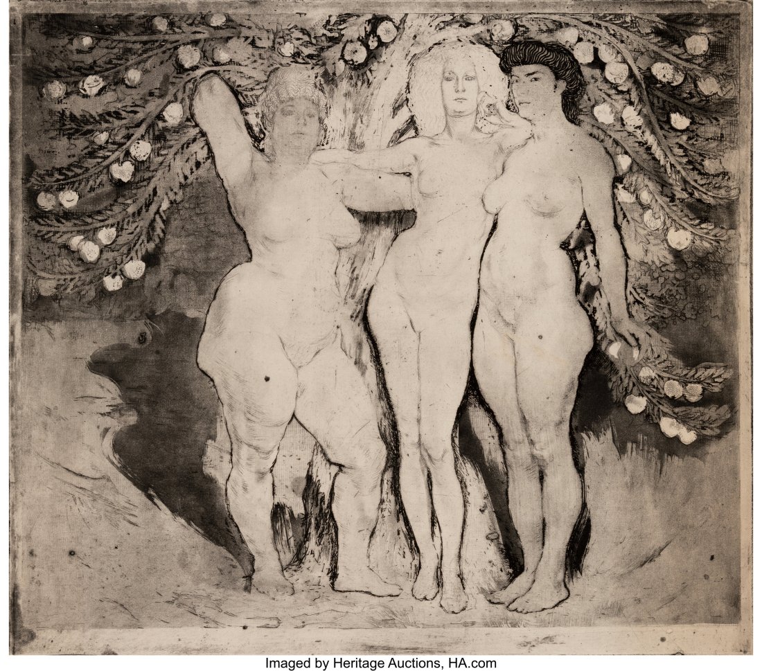 František Kupka (Czech, 1871-1957) The Three Gr: František Kupka (Czech, 1871-1957) The Three Graces, circa 1905 Etching and aquatint on Marais paper 25-3/4 x 19-7/8 inches (65.4 x 50.5 cm&rpar