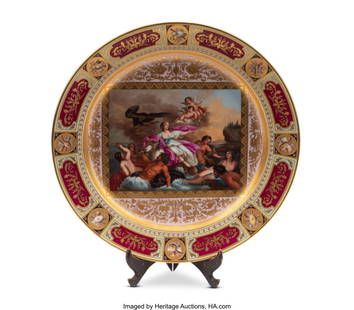 61024: A Large Royal Vienna-Style Porcelain Charger: Th: A Large Royal Vienna-Style Porcelain Charger: The Abduction of Europa, 19th century Marks: (pseudo beehive mark) 14 inches (35.6 cm) HID03101062020 © 2024 Heritage Auctions | All Rights