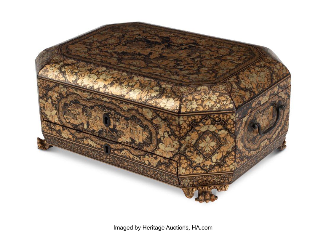 An English Colonial Chinoiserie Lacquered Sewing (1 of 4)