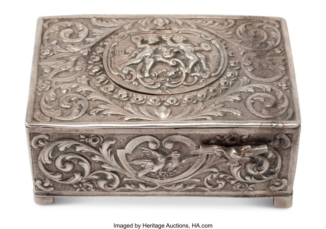 A Silver Music Singing Bird Box  Marks: (bird) 2 (1 of 4)